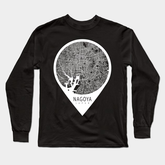 Nagoya, Japan City Map - Travel Pin Long Sleeve T-Shirt by deMAP Studio